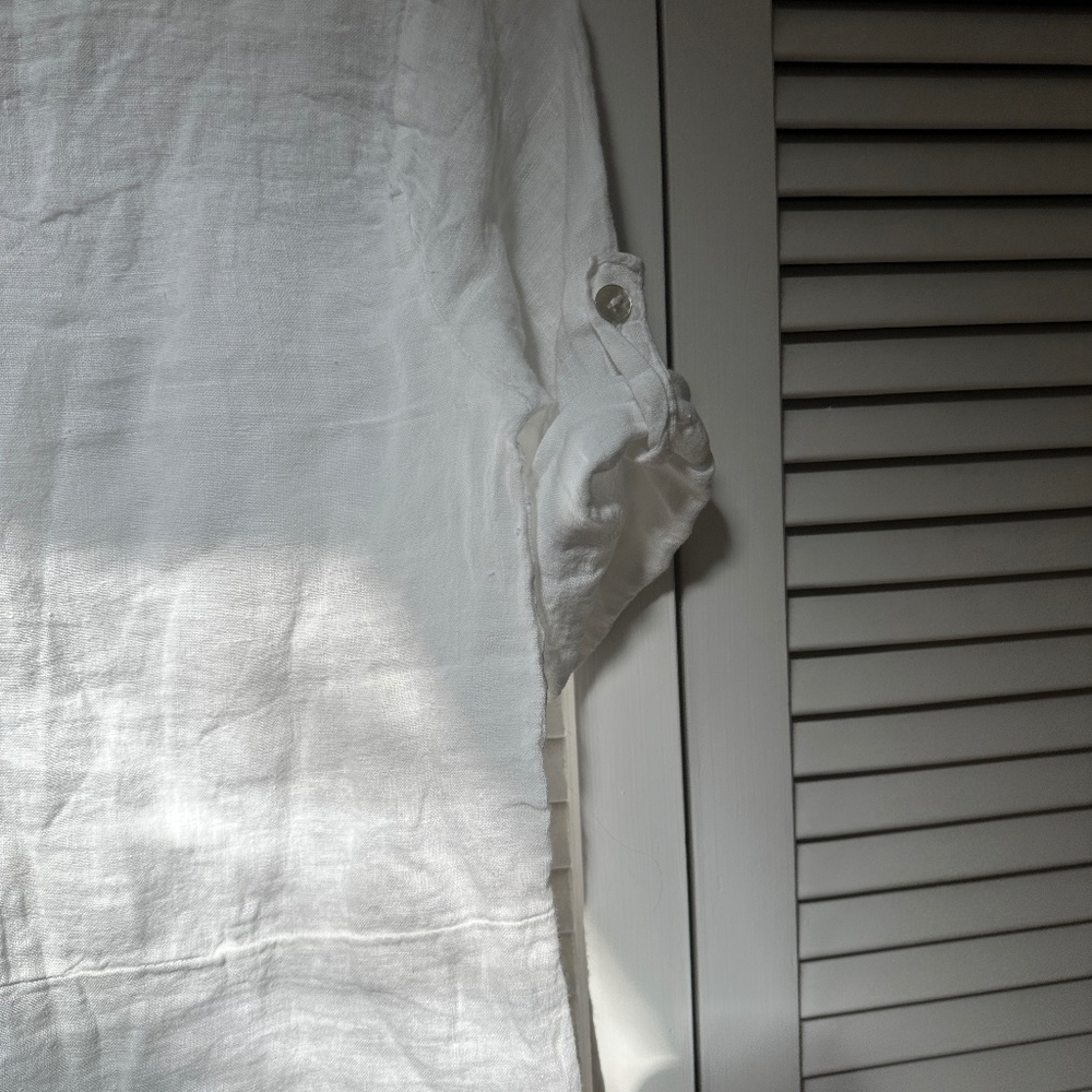 Lungo L'Arno Linen Blouse Short Sleeve Tropical Palm Embroidery Side Buttons - Picture 14 of 17